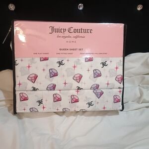New Juicy Couture Diamond Print Pink White Purple Sheet Set Queen